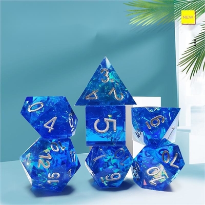 Blue Ocean Heart Crystal Resin Boarding Dice Set Dragón y mazmorra