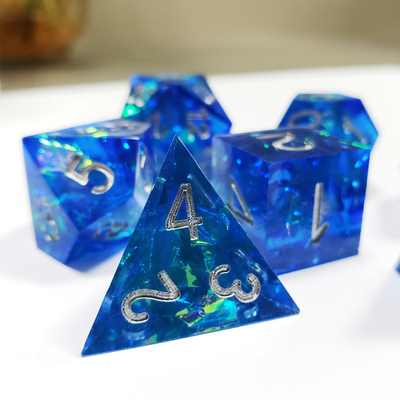 Blue Ocean Heart Crystal Resin Boarding Dice Set Dragón y mazmorra