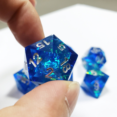 Blue Ocean Heart Crystal Resin Boarding Dice Set Dragón y mazmorra