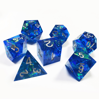 Blue Ocean Heart Crystal Resin Boarding Dice Set Dragón y mazmorra