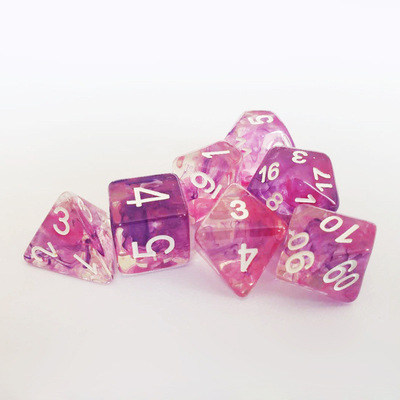 Colorido rosa púrpura cielo estrellado Resina de tablero de dados Set dnd dados