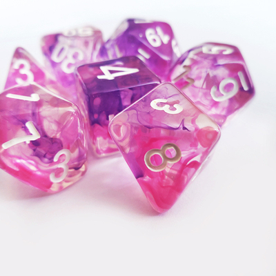 Colorido rosa púrpura cielo estrellado Resina de tablero de dados Set dnd dados