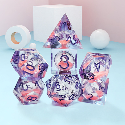 Pink Liquid Flowing Sand Resin Polyhedral Dice Multi - Noodle Tablet juego de dados conjunto