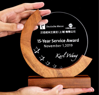Trofeos de resina personalizados Trofeo de combinación de cristal y madera sólida