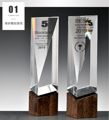 Trofeos de resina personalizados Trofeo de combinación de cristal y madera sólida