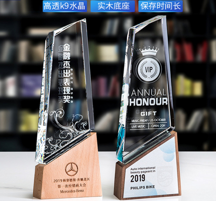 Trofeos de resina personalizados Trofeo de combinación de cristal y madera sólida