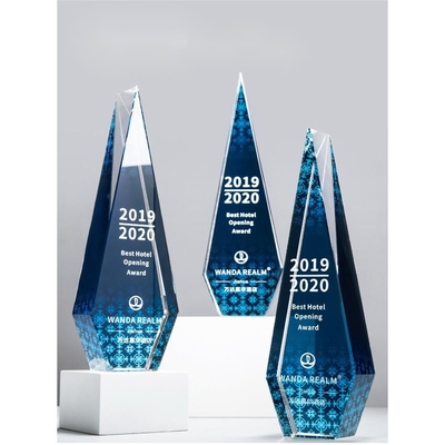 Trofeo de resina de cristal azul desgaste claro - Resistente personalizado
