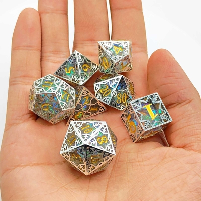 Resina púrpura y marco de metal de copo de nieve juego de rol de mesa específico juego de dados de múltiples lados