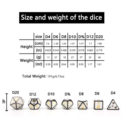 7 dados de esqueleto, juego de mesa DND de colores digitales de múltiples caras, dragón y mazmorra