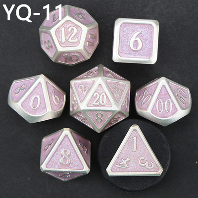 Cuadro de dados DND de metal personalizado de color sólido de poliedro con números de plata, utilizado para el juego de ajedrez D &amp; D