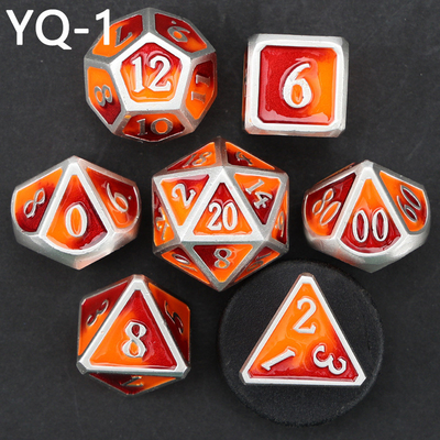 Cuadro de dados DND de metal personalizado de color sólido de poliedro con números de plata, utilizado para el juego de ajedrez D &amp; D