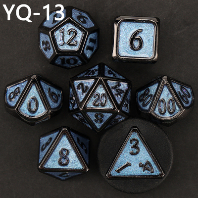 Cuadro de dados DND de metal personalizado de color sólido de poliedro con números de plata, utilizado para el juego de ajedrez D &amp; D