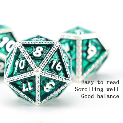 Green DND Dragon y Dungeon Metal Dice Set Personalizado Personalizado Rune Dice Set