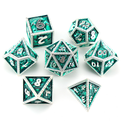 Green DND Dragon y Dungeon Metal Dice Set Personalizado Personalizado Rune Dice Set