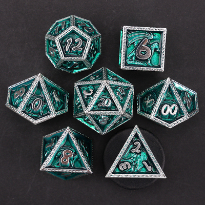 Green DND Dragon y Dungeon Metal Dice Set Personalizado Personalizado Rune Dice Set