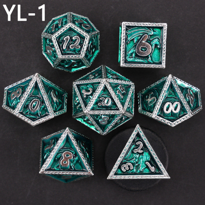 Green DND Dragon y Dungeon Metal Dice Set Personalizado Personalizado Rune Dice Set