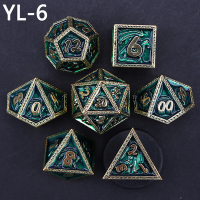 Green DND Dragon y Dungeon Metal Dice Set Personalizado Personalizado Rune Dice Set