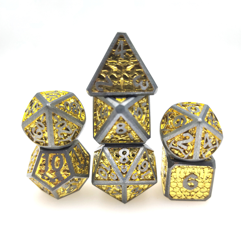 Juego de dados de dados luminosos de tarjeta comercial para DND o RPG Polyhedral Metal Gold Yellow