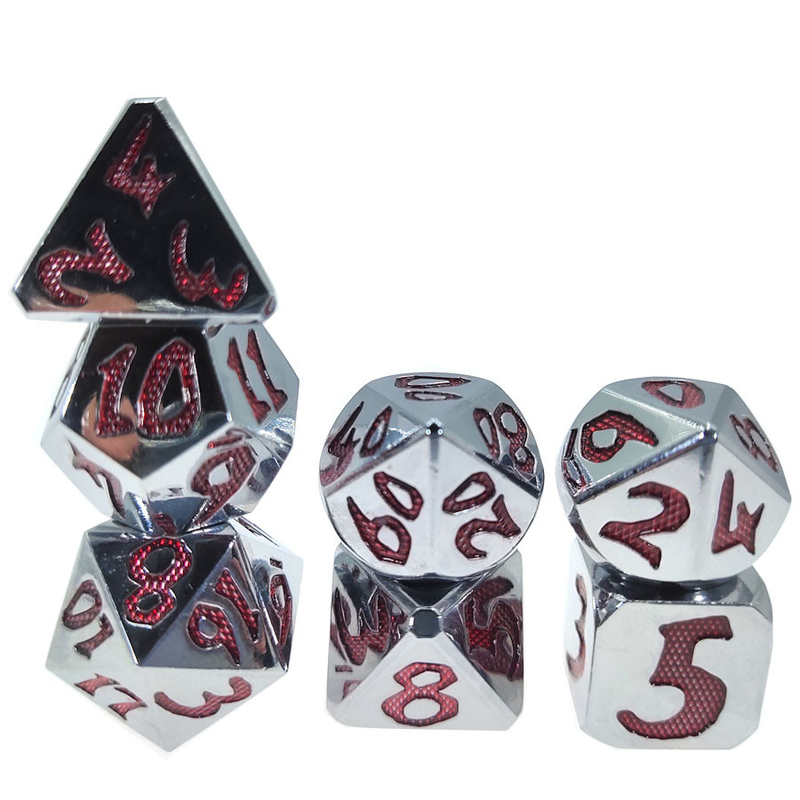 Juego poliédrico de dados rojos de dados de Metal pequeños multiusos para mazmorras y dragones rojo plateado