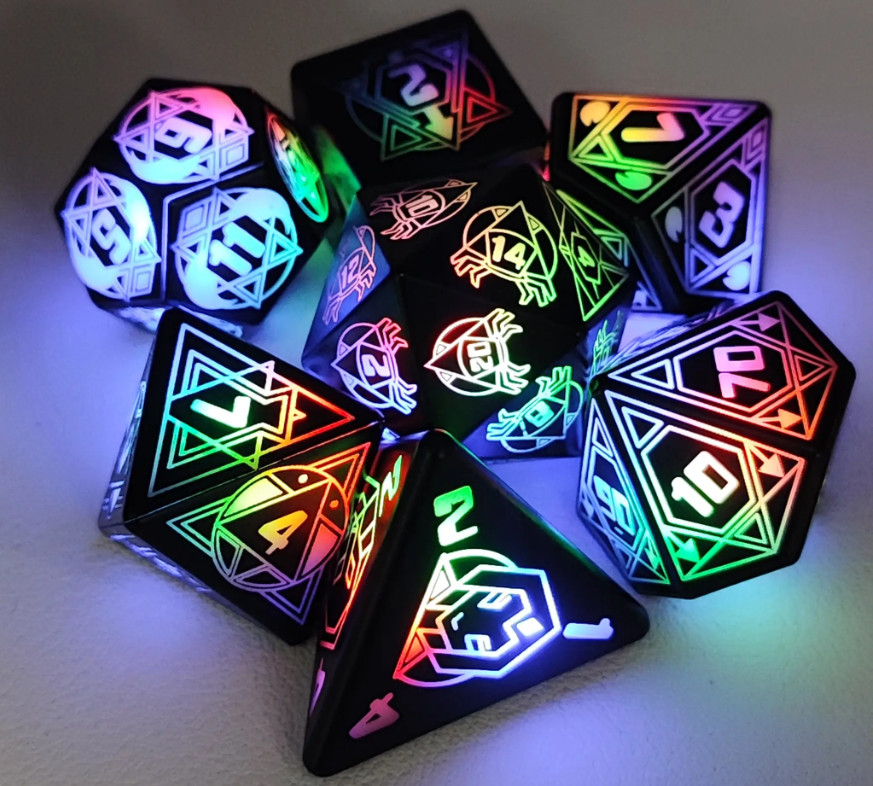 Enciende DND dados recargables con caja de carga 7 PCS LED dados electrónicos para la mesa