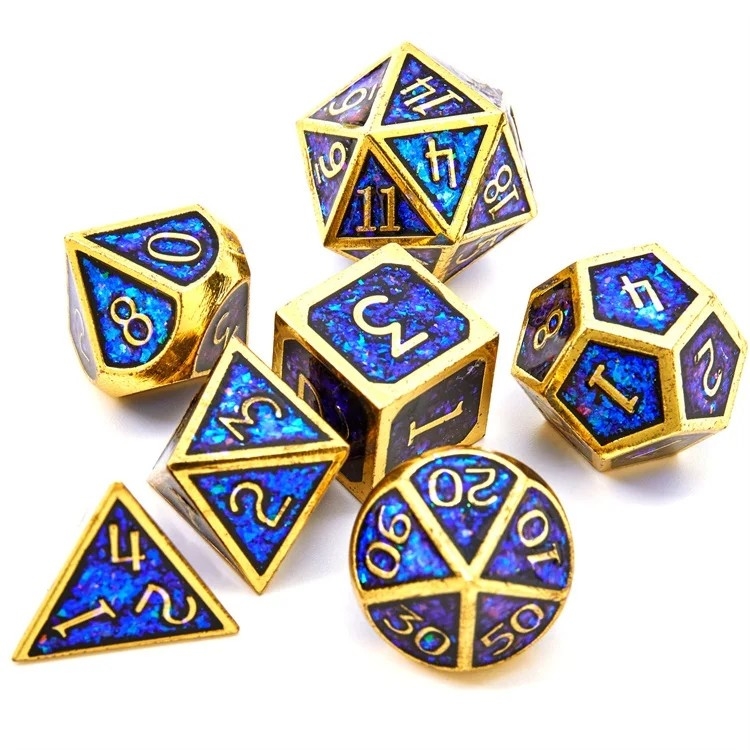 Juego de mesa de dados de metal sólido de polvo dorado brillante Dragon And Dungeon DND RPG