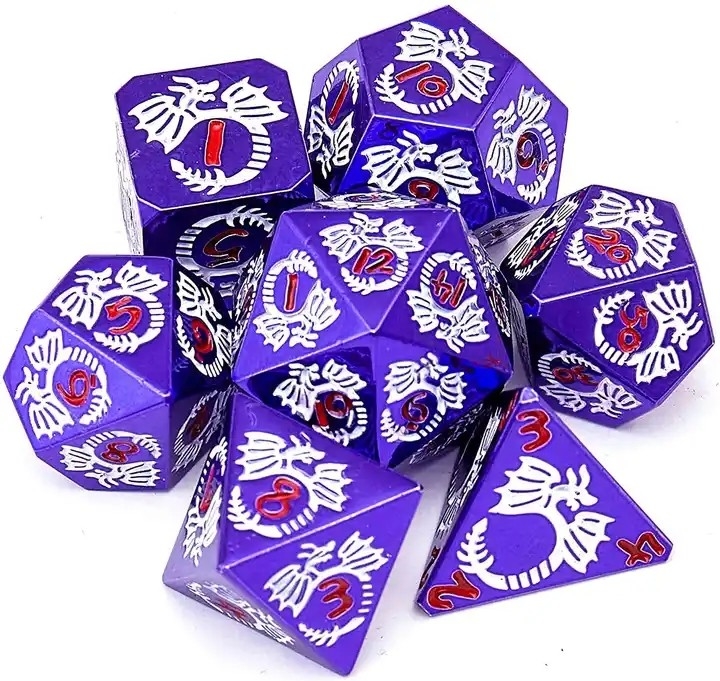 Conjunto de dados de metal sólido multifacético DND RPG Colorido Juego de mesa de Dragón Volador Crucho