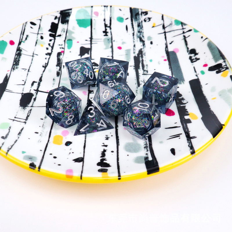 Resina líquida azul-gris brillante natural multi-cara juego de dados dragón y mazmorra dnd dados