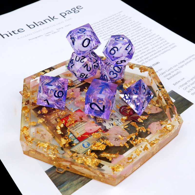 Violeta arena de flujo blanco número de cielo resina multifacético juego de dados suite dragón y ciudad mazmorra dnd dados