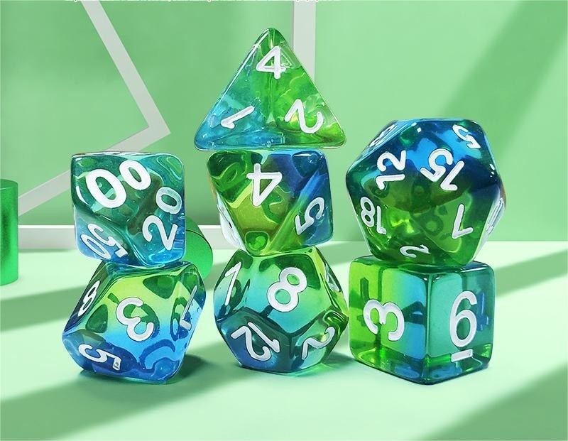 El juego de dados de la menta verde cristal resina natural multifacético juego de mesa Dragon and Dungeon