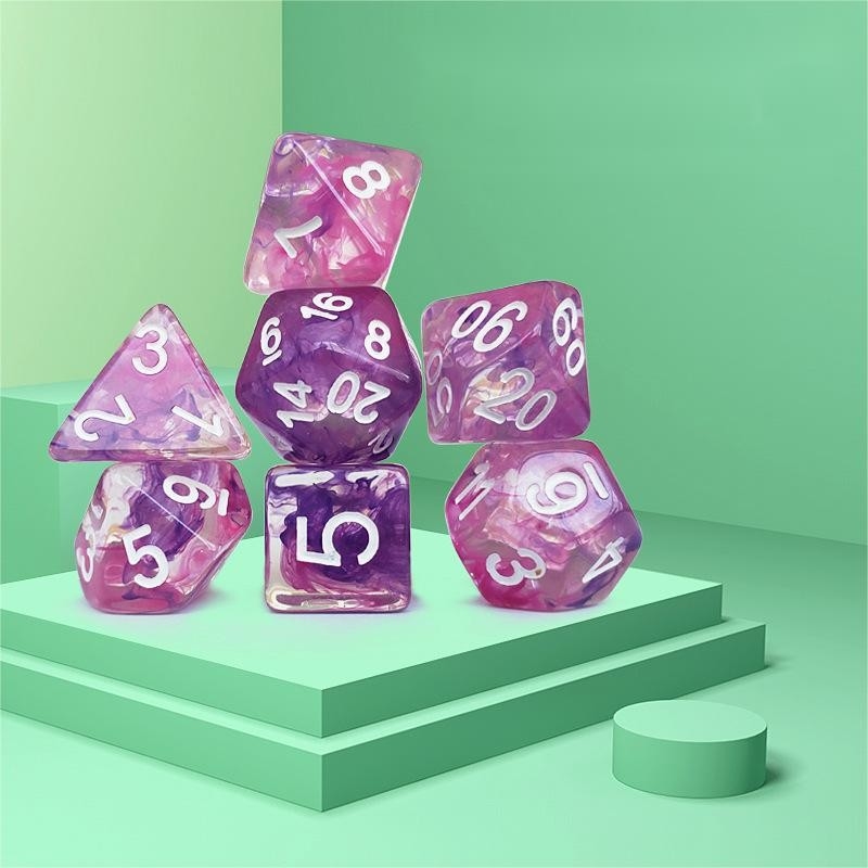 Colorido rosa púrpura cielo estrellado Resina de tablero de dados Set dnd dados