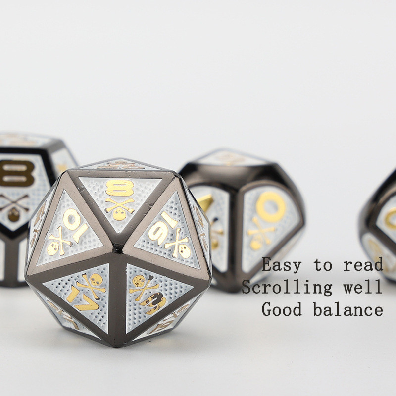 7 dados de esqueleto, juego de mesa DND de colores digitales de múltiples caras, dragón y mazmorra